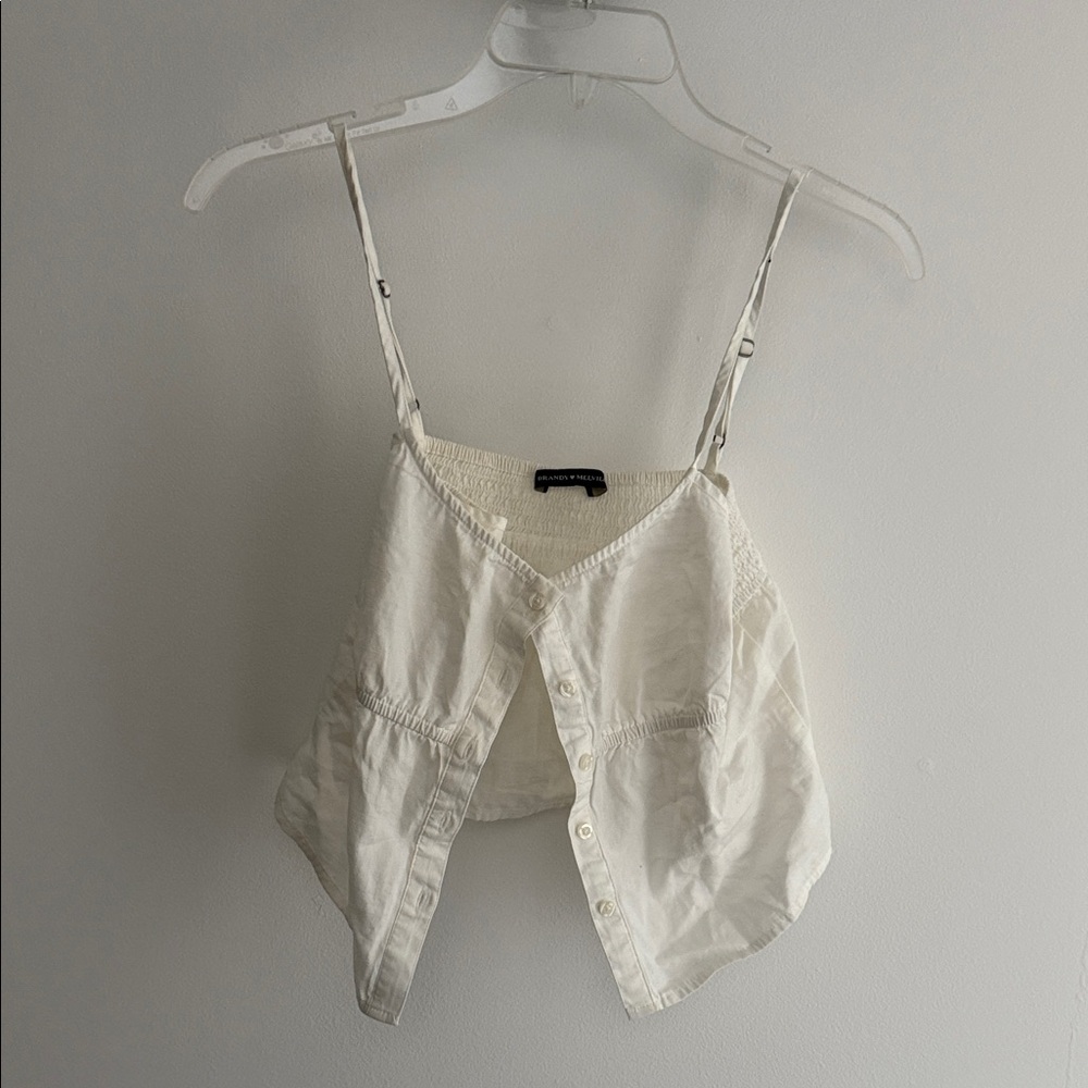 Brandy Melville White Button-Up Crop Top